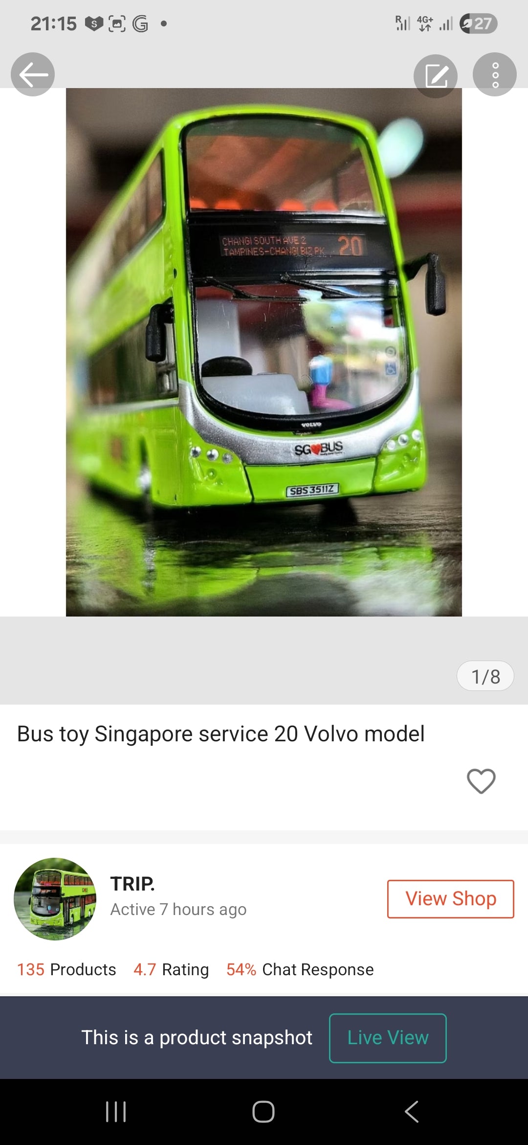 BUS TOY SINGAPORE SERVICE 20,VOLVO MODEL